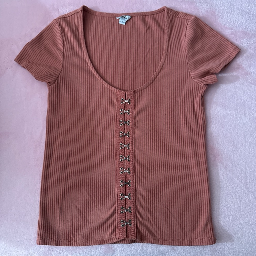 Pink Ribbed Guess Top S
